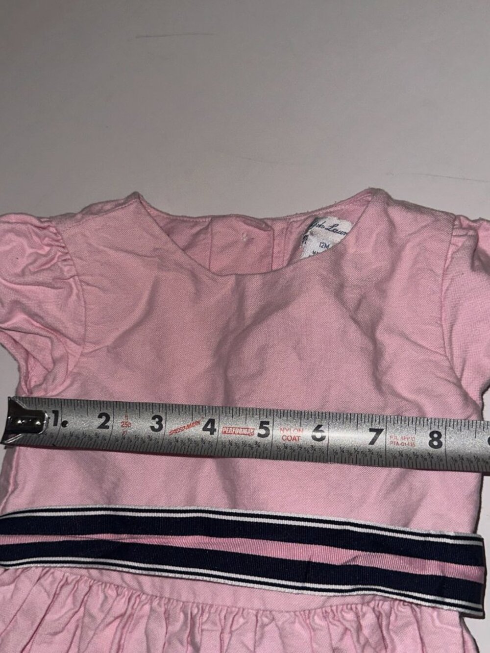 RALPH LAUREN PINK DRESS 12M short sleeve ribbon belt oxford fabric - Picture 5 of 5